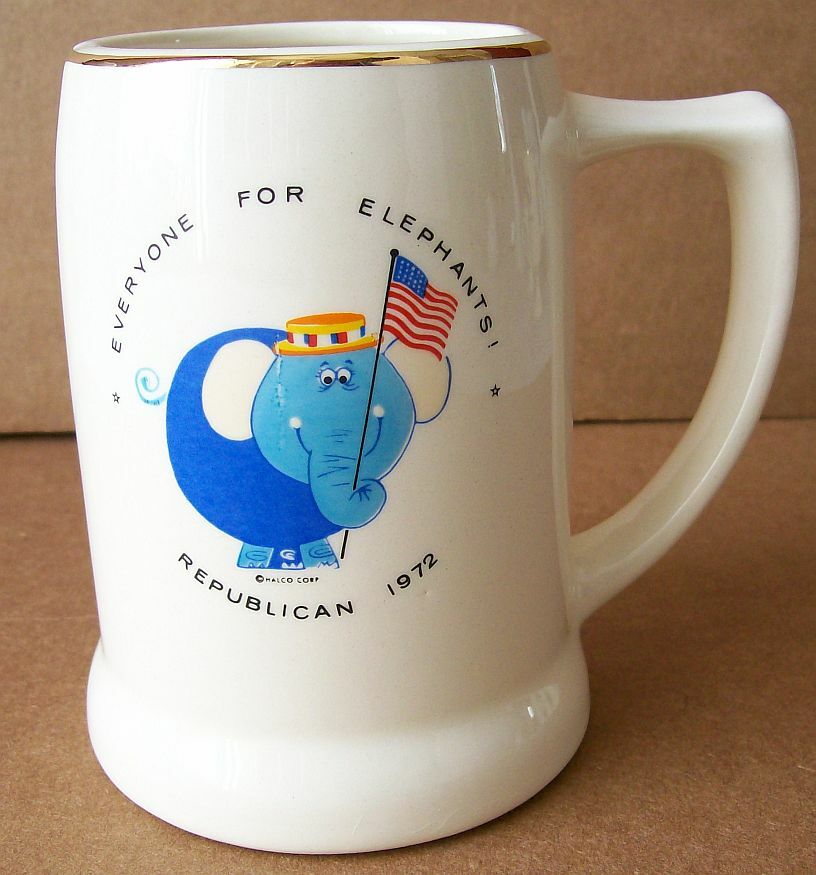 1972 Republican Convention souvenir ceramic stein mug Everyone for Elephants!