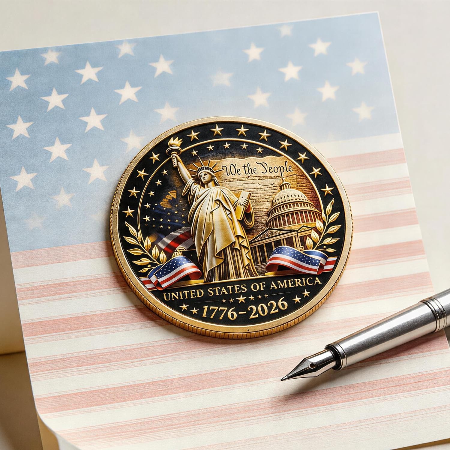 Commemorative Coin USA 250th Anniversary Patriotic Landmarks Collectible Metal K