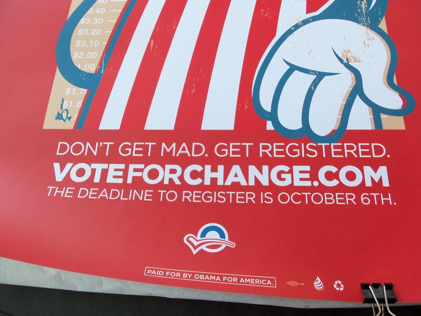 Obama 2008 Political Campaign Red Poster! I MAKE TWO GALLONS OF GAS AN HOUR!