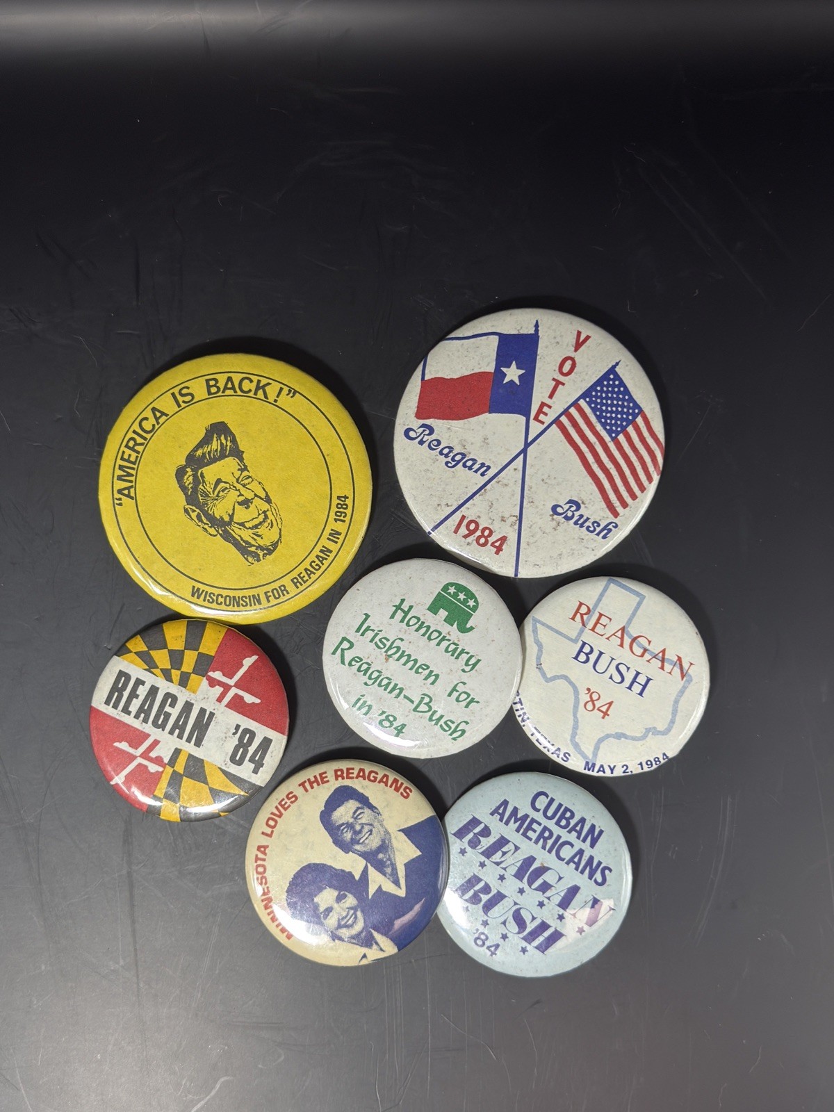 Ronald Reagan 1984 State & Ethnic Outreach Campaign Button Lot TX, WI, MN Cuban
