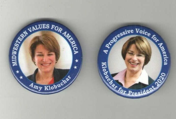 2020 pin 2 AMY KLOBUCHAR pinback President Campaign DEMOCRATIC PRIMARY