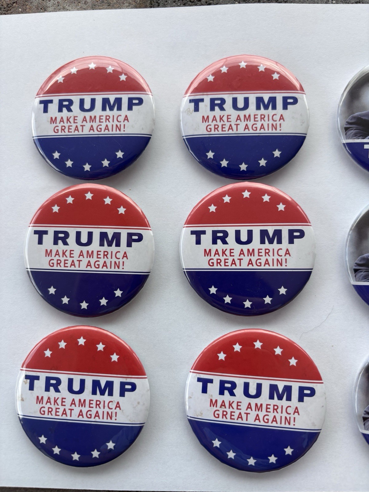 Official 2016 Donald Trump Campaign Lot – 10 Pinback Buttons & 29 MAGA Stickers