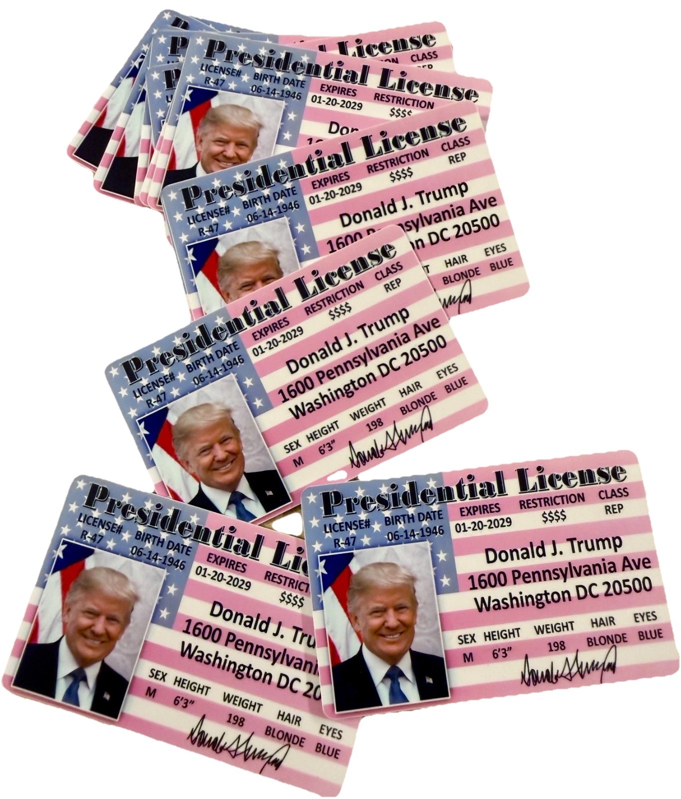 Donald Trump LOT of 15 PRESIDENTIAL LICENSE CARD ID Card Plastic Fun MAGA Gift