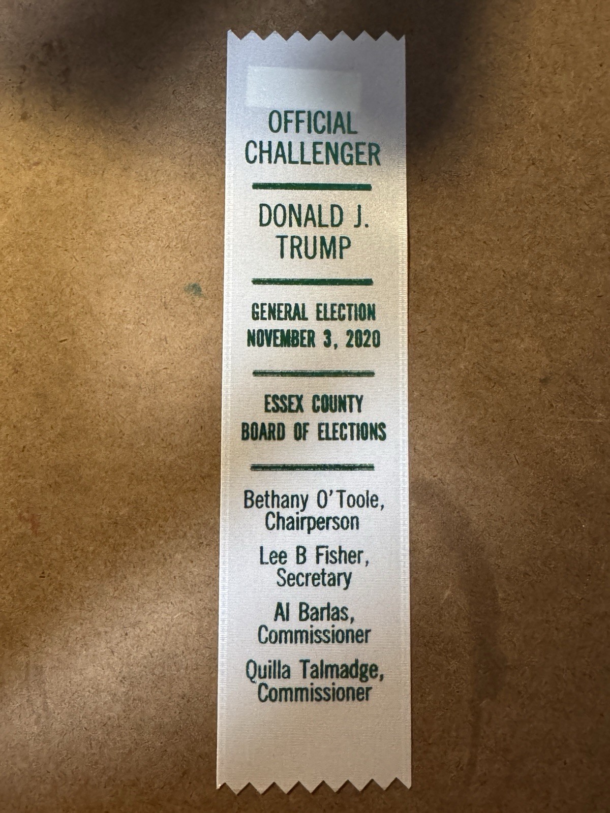 Essex County New Jersey Official Election Challenger Donald Trump 2020 Ribbon