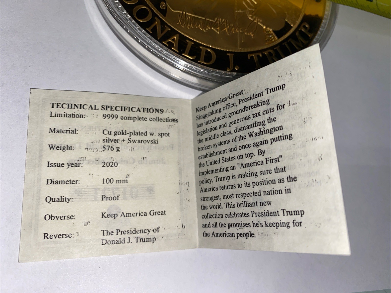 The Presidency of Donald Trump 2020 JUMBO COIN COLLECTION Swarvoski Crystal Coin