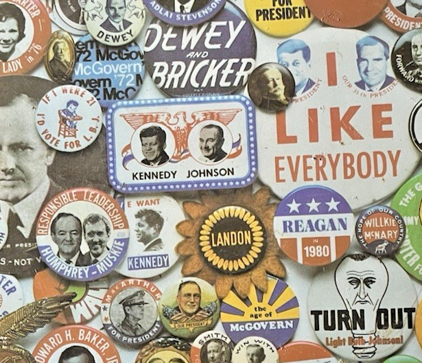 Vintage 1980 Collectors Treasury of Campaign Buttons Platter – 17″ Political Dec