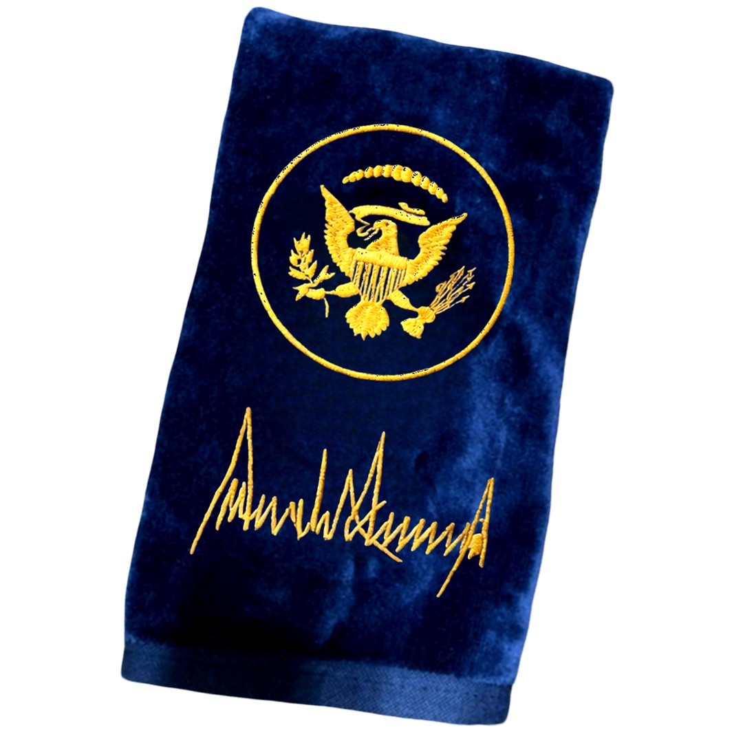 President Trump Signature Presidential Seal Navy Blue Embroidered Golf Towel
