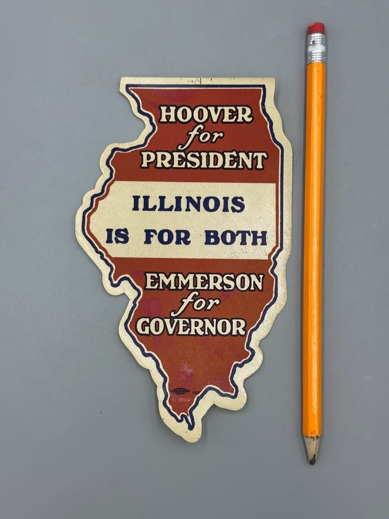 1928 Herbert Hoover President Louis Emmerson Governor Illinois Map Sticker Vntge