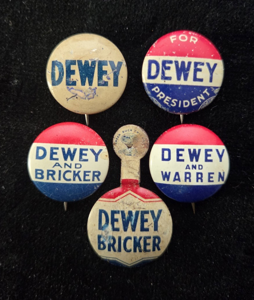 Lot of 5 Vintage Thomas Dewey 1944 & 1948 Presidential Campaign Pins Buttons Tab