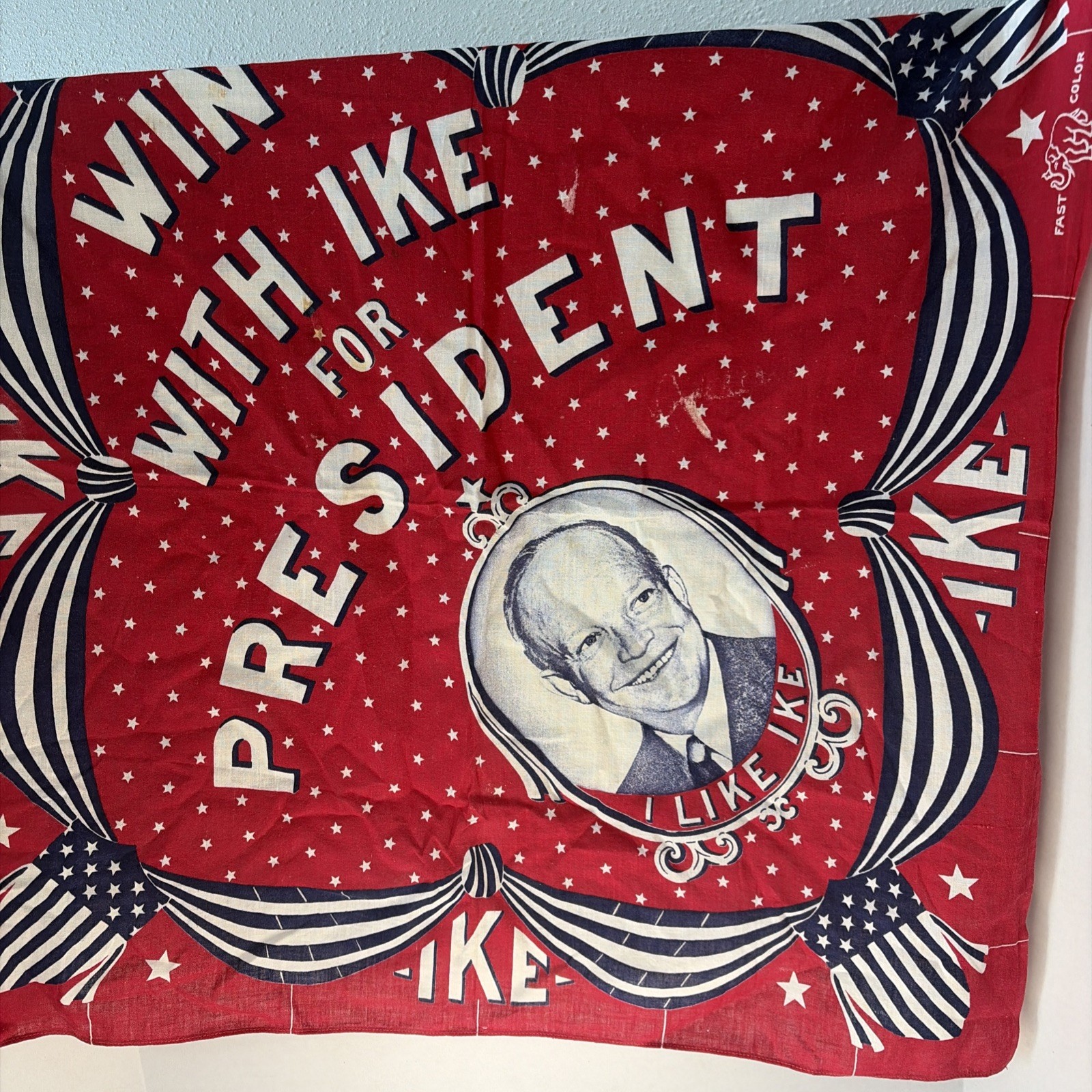 1952 Dwight Eisenhower Win with Ike for President Banner Bandana 22″x22″.