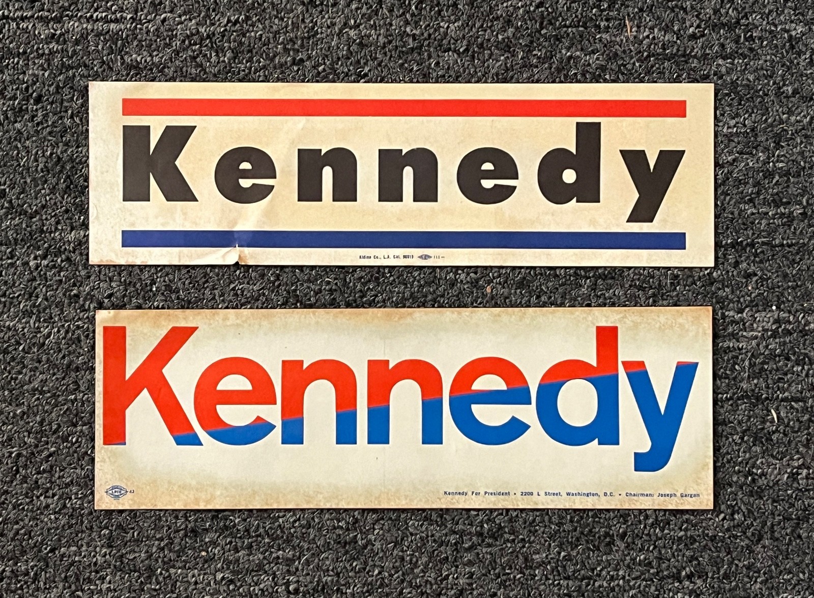 Two (2) 1968 Robert Kennedy For President Color Bumper Stickers 12″ Length