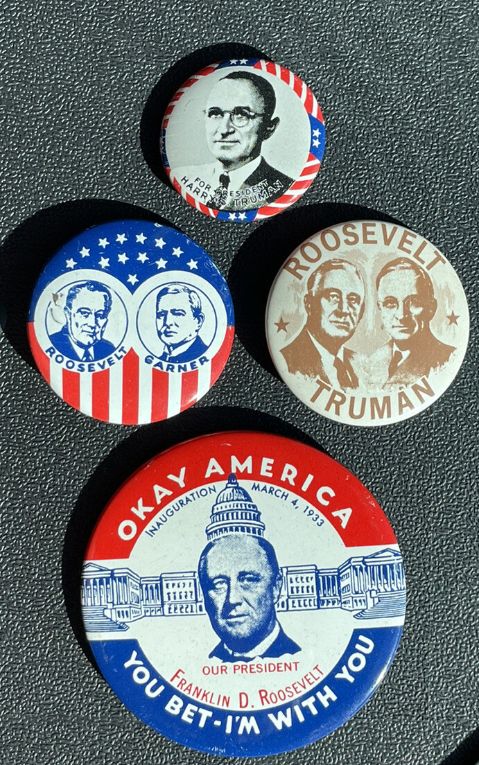 LOT 4 Kleenex Tissue Presidential Political Buttons Pins 1968 Roosevelt Truman C
