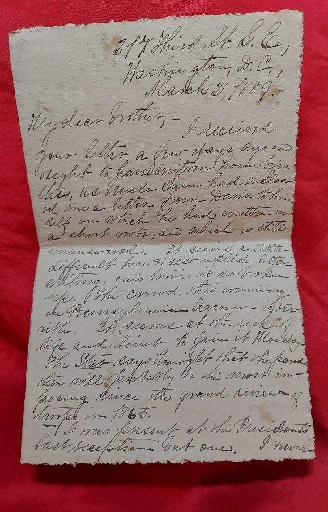 GREAT~1888 Letter Describing Inauguration Meeting President Grover Cleveland