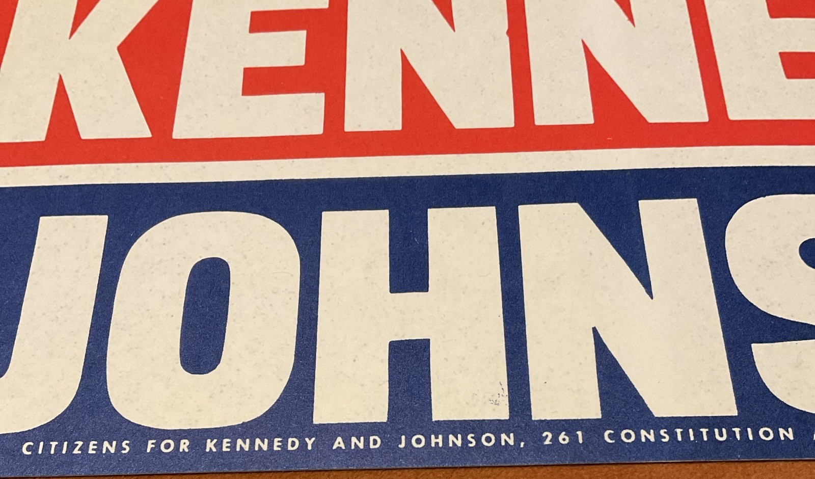 Large Original 1960 Kennedy / Johnson Campaign Bumper Sticker