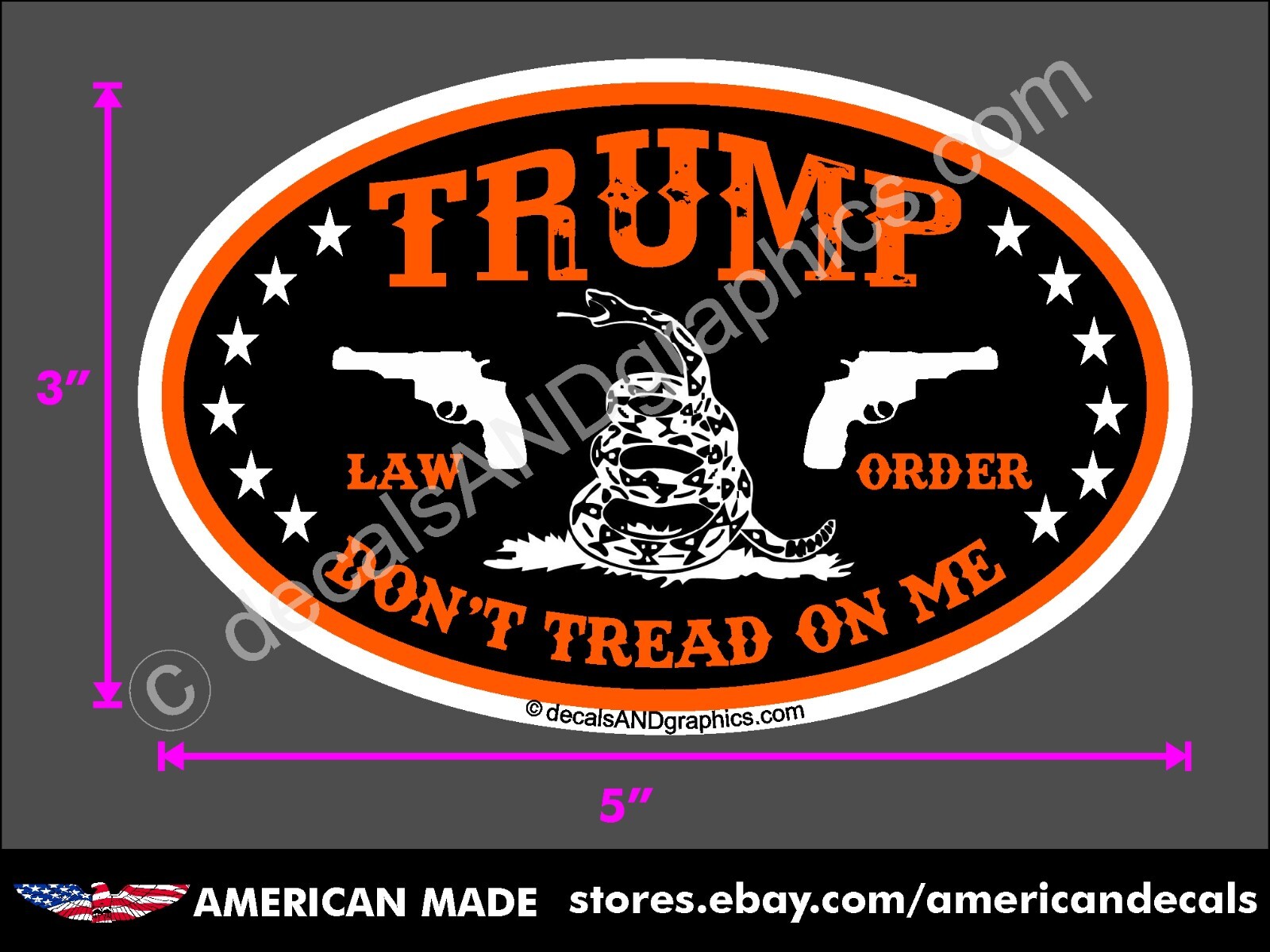 TRUMP DON’T TREAD ON ME GADSDEN FLAG GUNS LAW STICKER POLITICAL ELECTION BUMPER