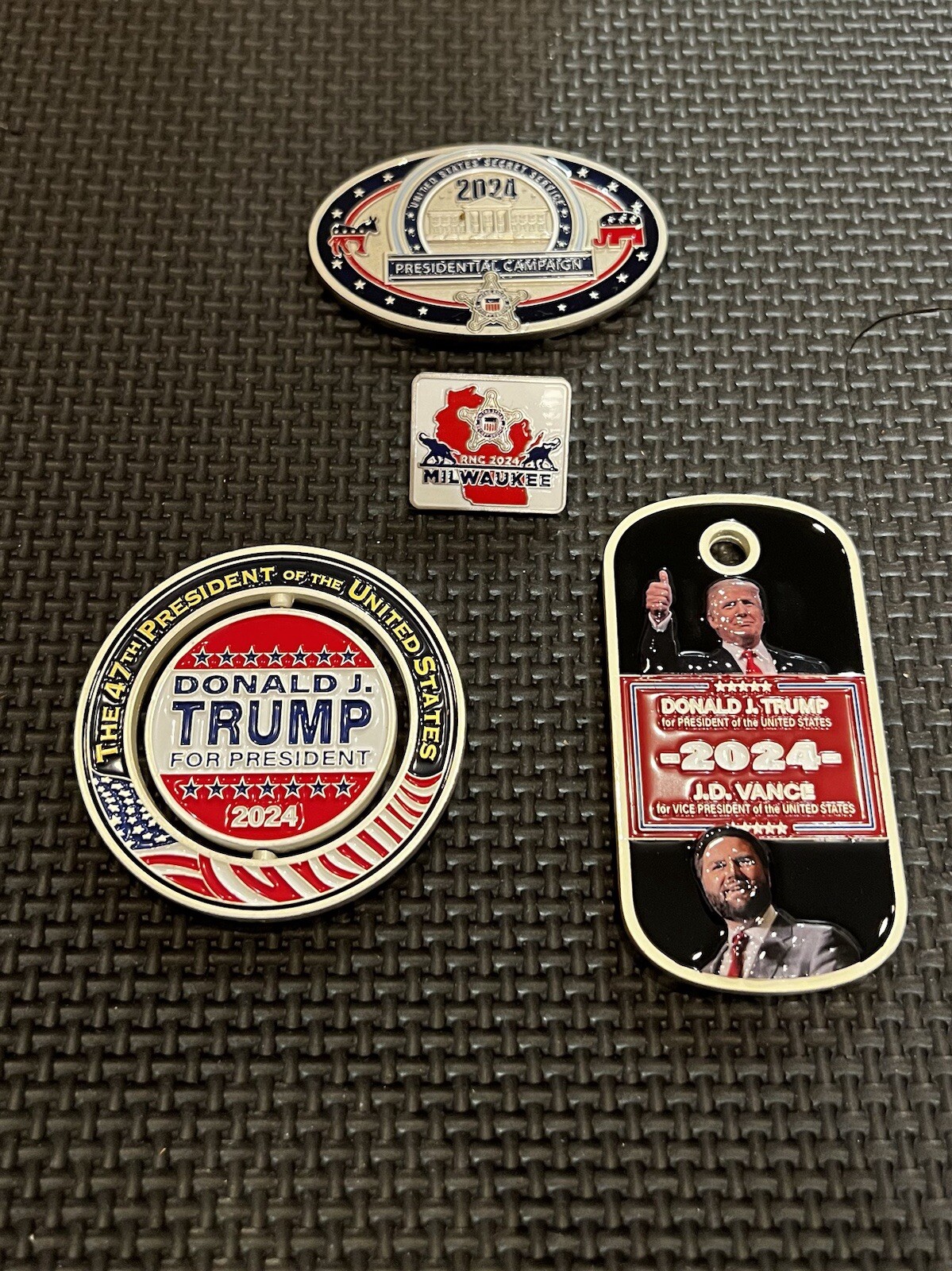 POTUS TRUMP Campaign (2) coins, Trump/Vance Coin, RNC Convention Coin & Pin