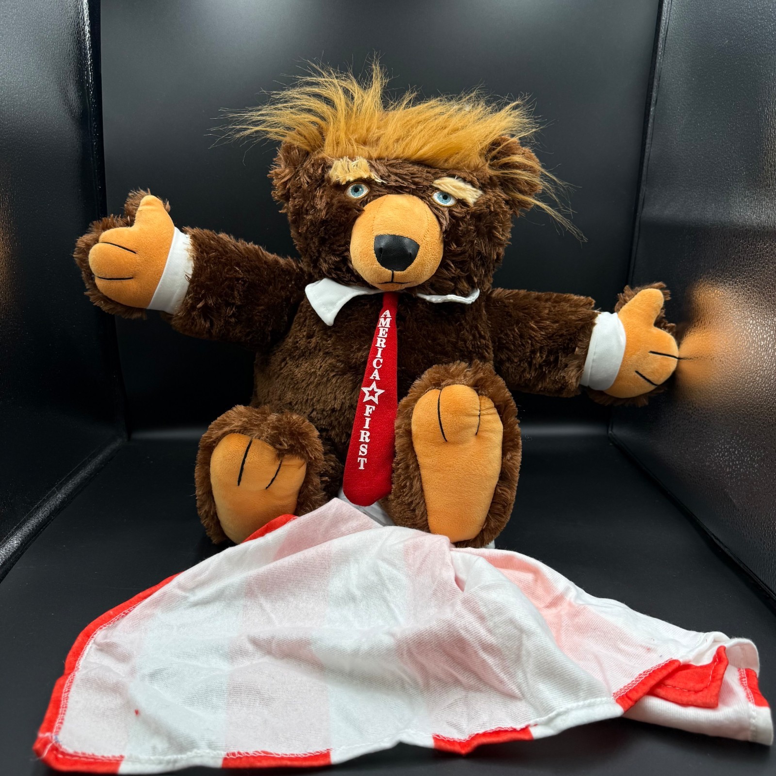 MAGA Plush Stuffed Brown Trumpy Bear Donald Trump with American Flag 23″