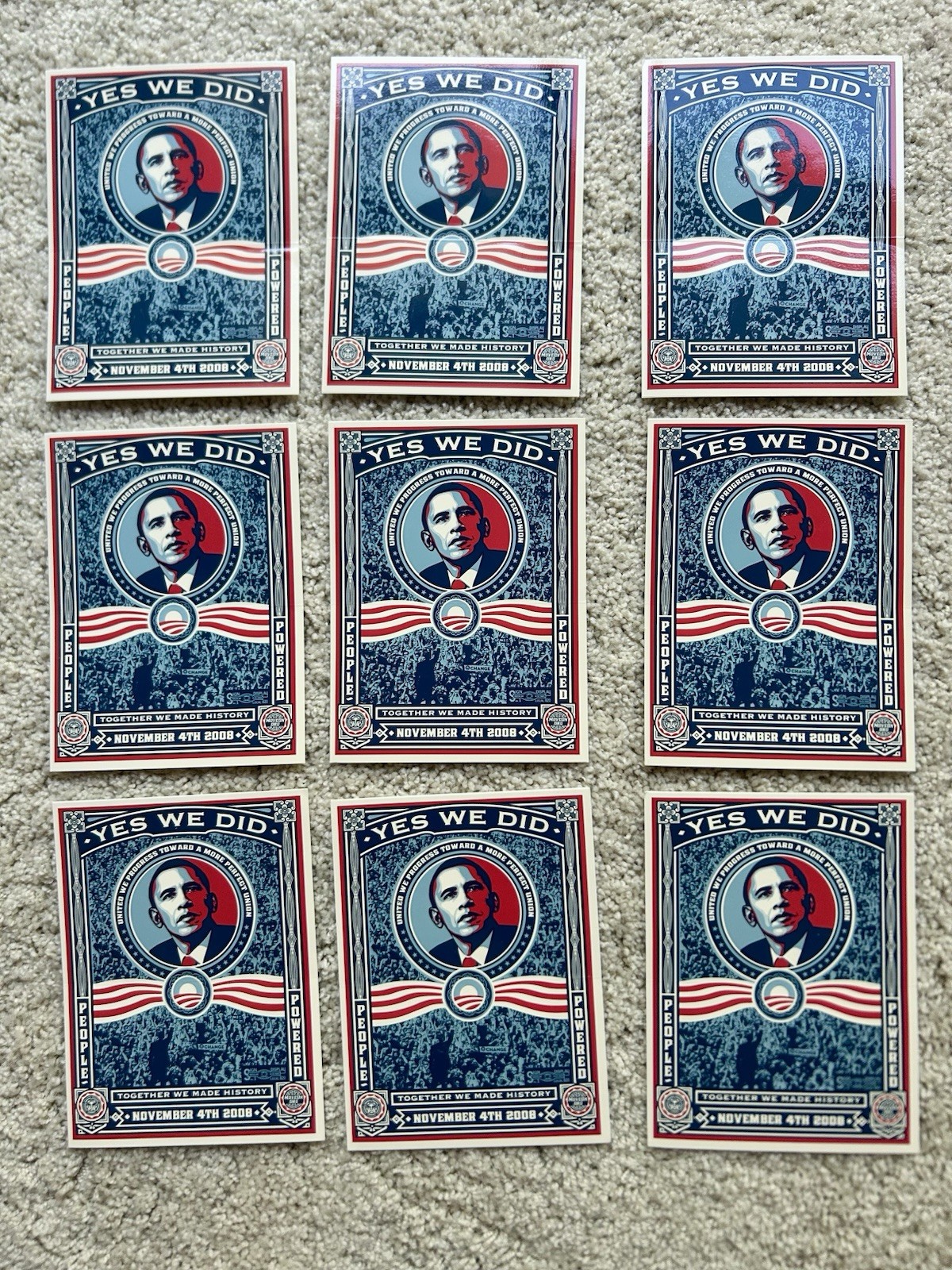 Lot Of 9 Obama Yes We Did 2008 Stickers Shepard Fairey President Political