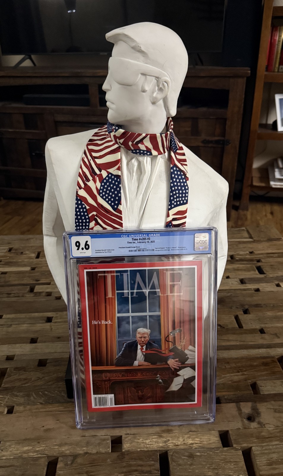 Donald Trump TIME Magazine February 2025 CGC 9.6 “He’s Back” & White Statue