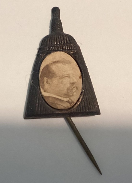 1884 Grover Cleveland Campaign Broom Photo Shell Badge