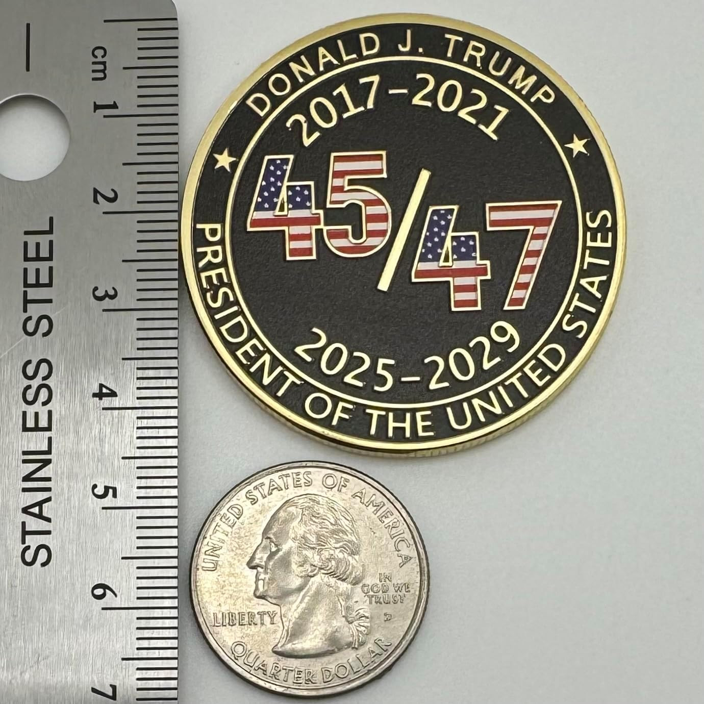 President Donald Trump 45 47 2025 24Kt Gold Challenge Coin, Trump Coin Collector