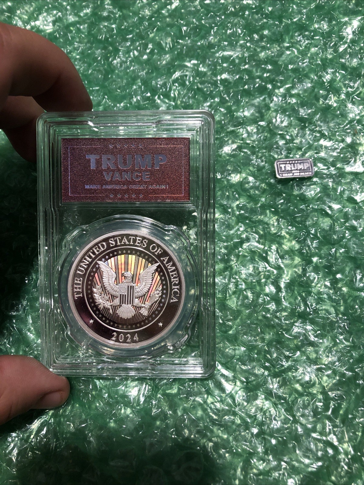 2024 Trump Vance Silver Plated Coin COMMEMORATIVE + 1G SILVER+ GOLD + COPPER