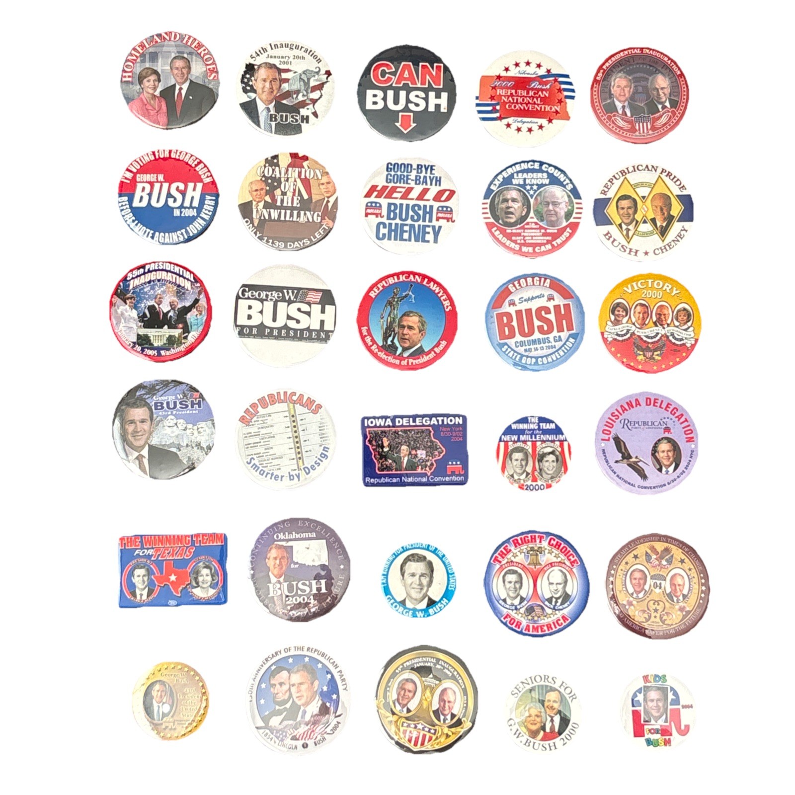 30 Different George W. Bush for President Inaugural Buttons Dealer Lot 2000 2004