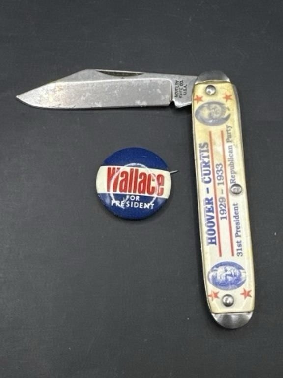 Set Of 2 1928 Hoover-Curtis Campaign Knife + 1968 Wallace for President Button