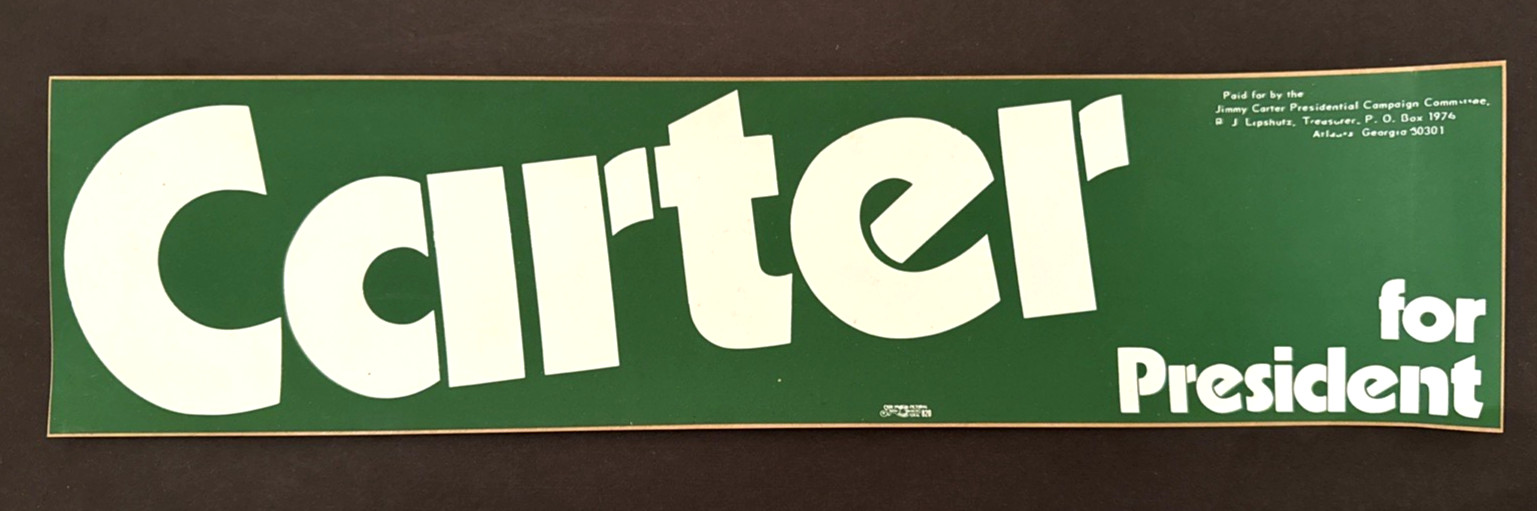 Jimmy Carter for President Bumper Sticker 1976 Presidential Campaign 15″ UNUSED