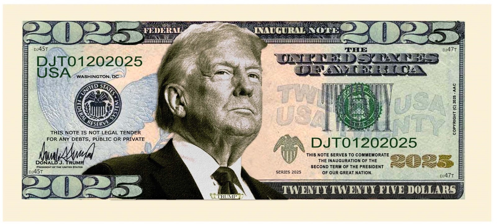 Pack of 5 Donald Trump MAGA 2025 Presidential Dollar Bills Novelty Money ✅