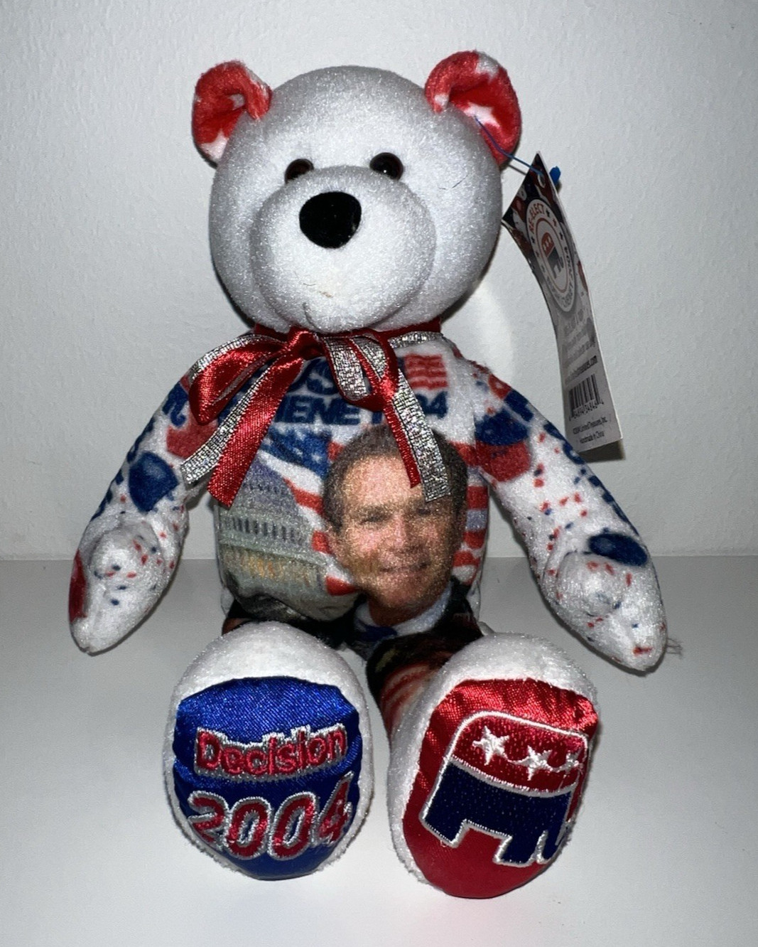 Vtg Gallery Treasures Decision 2004 Re-Elect Bush Cheney Plush Bear With Tags
