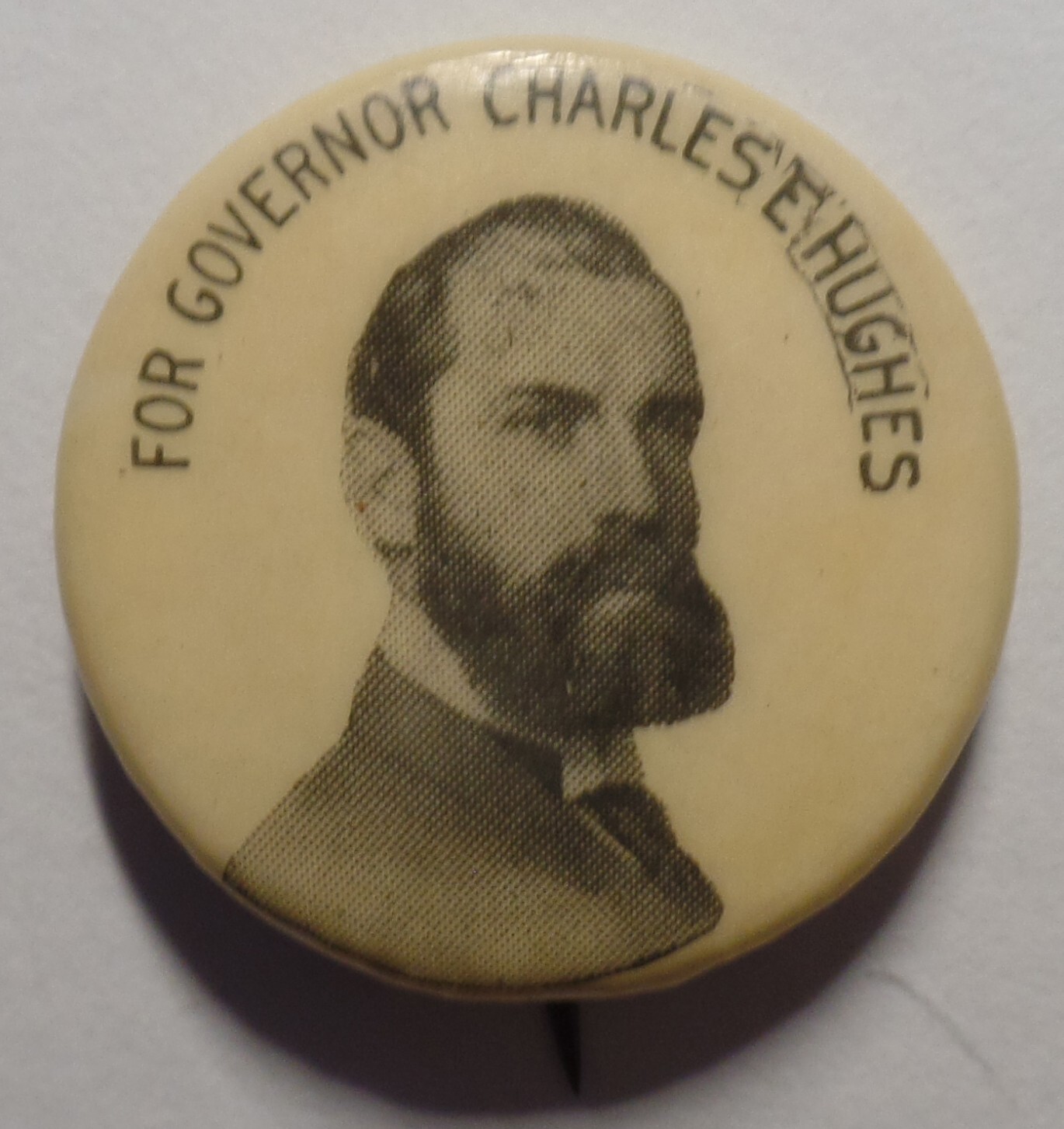 1906 7/8″ Chas E Hughes Governor Campaign Pin Beat Wm R Hearst Lost 2 Wilson ’16
