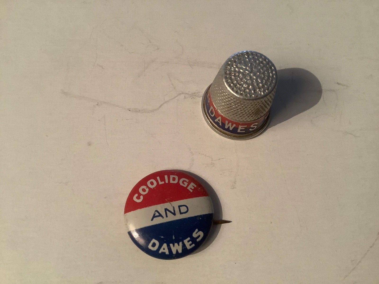 Political Souvenirs – 1924 Coolidge / Dawes Thimble & Pinback