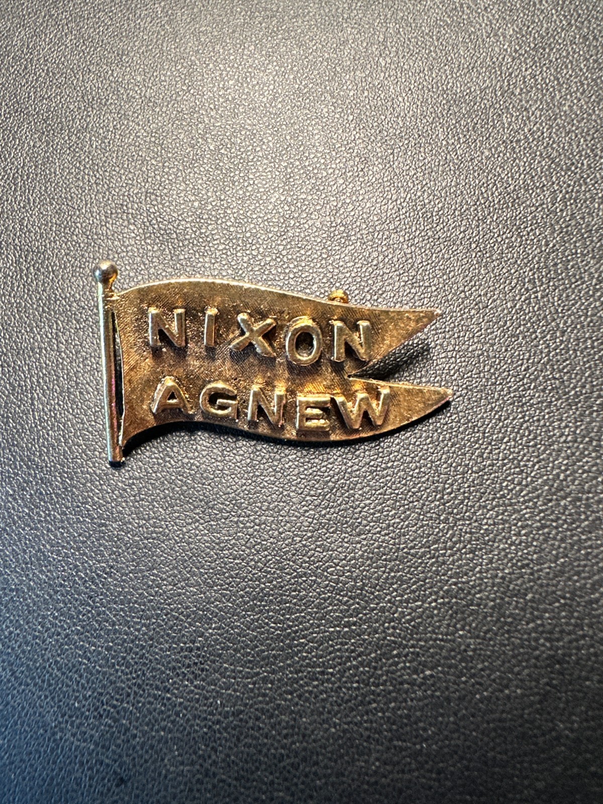 1968 Nixon Agnew Flag Shaped Goldtone Metal Campaign Pin