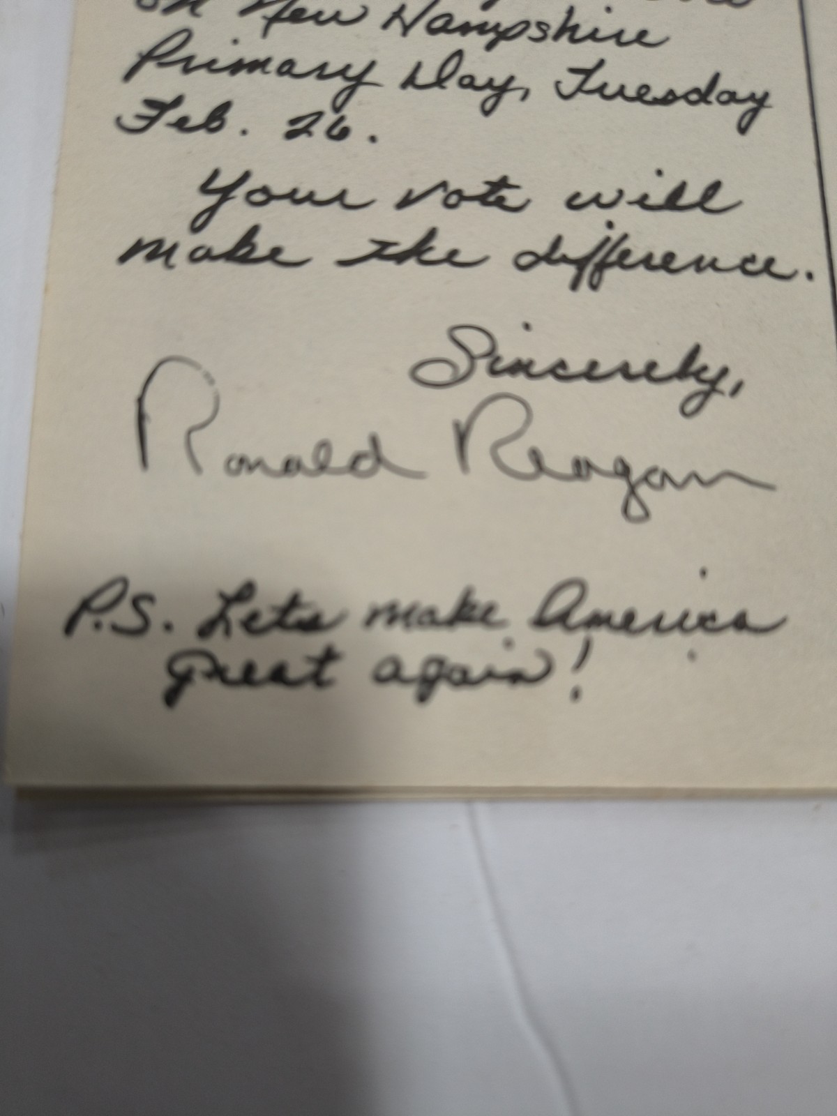 Rare Political Ronald Reagan Campaign Card 1980 With Signature Copy Crisp Edges