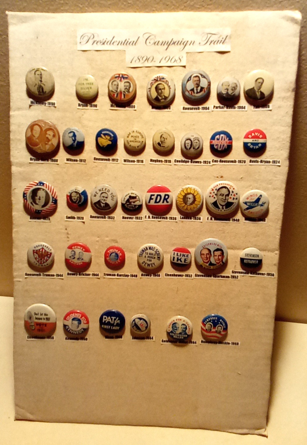 36 Repro 1972 Political/President Campaign Tin Metal Button Badge Pinback Board