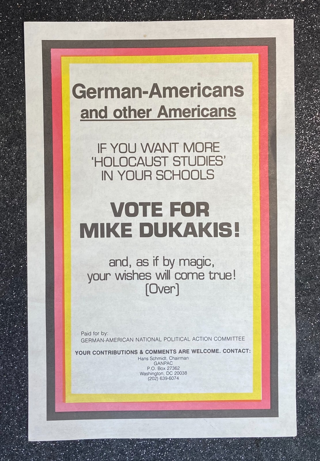 1988 Anti-Michael Dukakis Flyer Warning German-Americans on ‘Holocaust Studies’