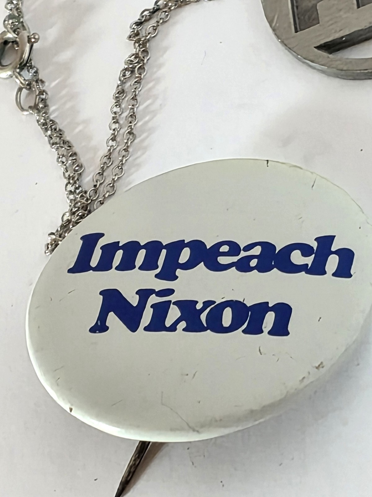 Watergate Era BUNDLE “Nixon ’72” Pendant Necklace & Ring & Impeach Nixon Pin