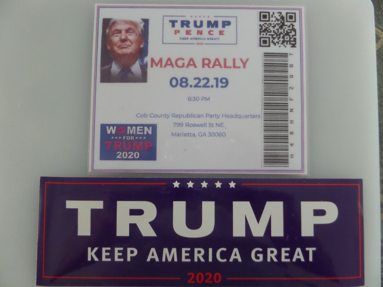 DONALD TRUMP-” MAGA RALLY” WOMEN 4 TRUMP 2020, 8-22-19, MARIETTA, GA, TICKET +BS