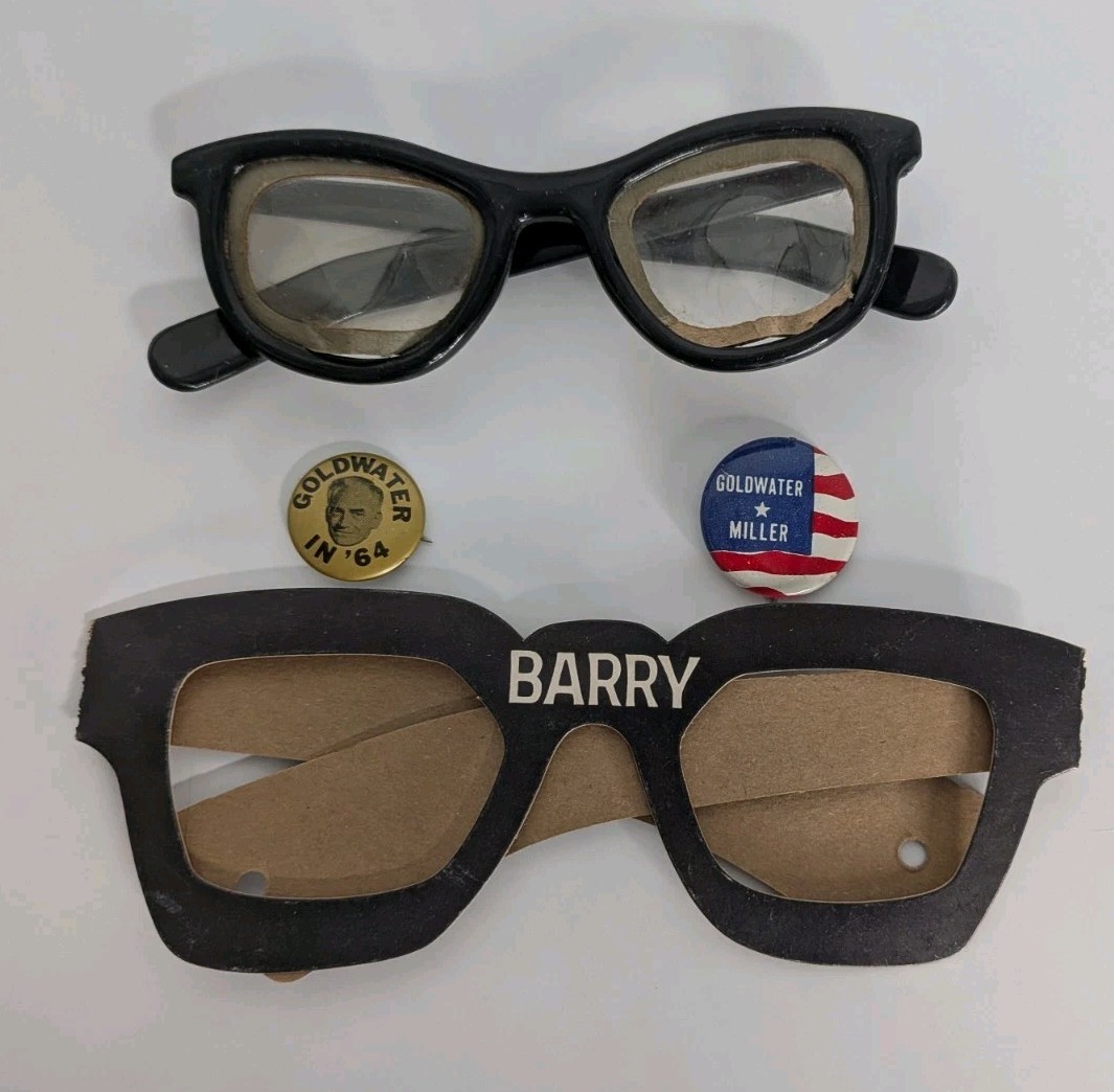 1964 Barry Goldwater Pinbacks Plastic/Cardboard Glasses Campaign