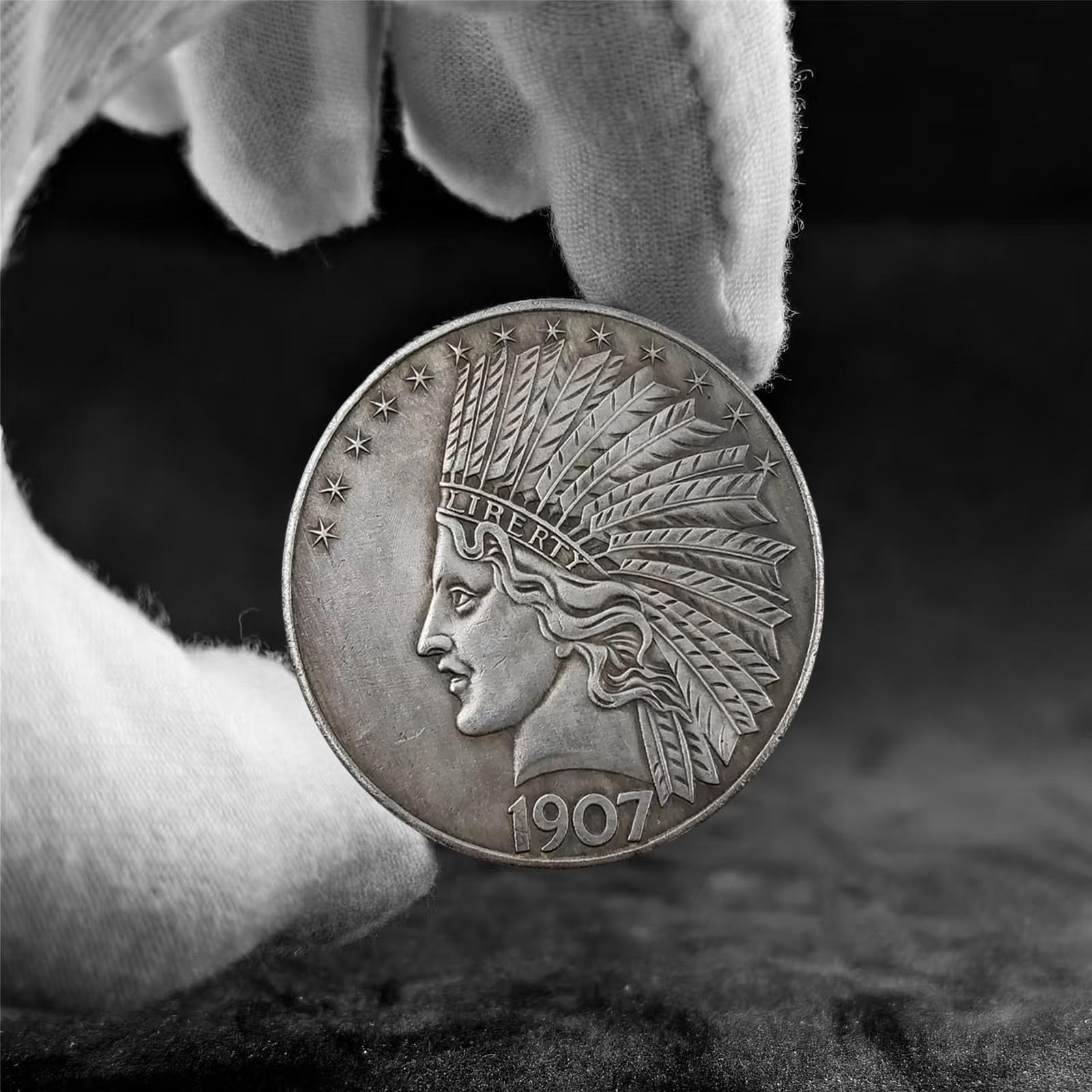 2PCS 1907 Antique Liberty Indian Head $10 Dollar Coin, Uncirculated Morgan Sil
