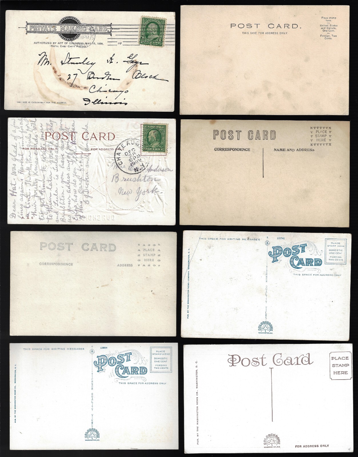 8-Presidential Winner Jugate Postcards 1900 McKinley to 1932 Franklin Roosevelt