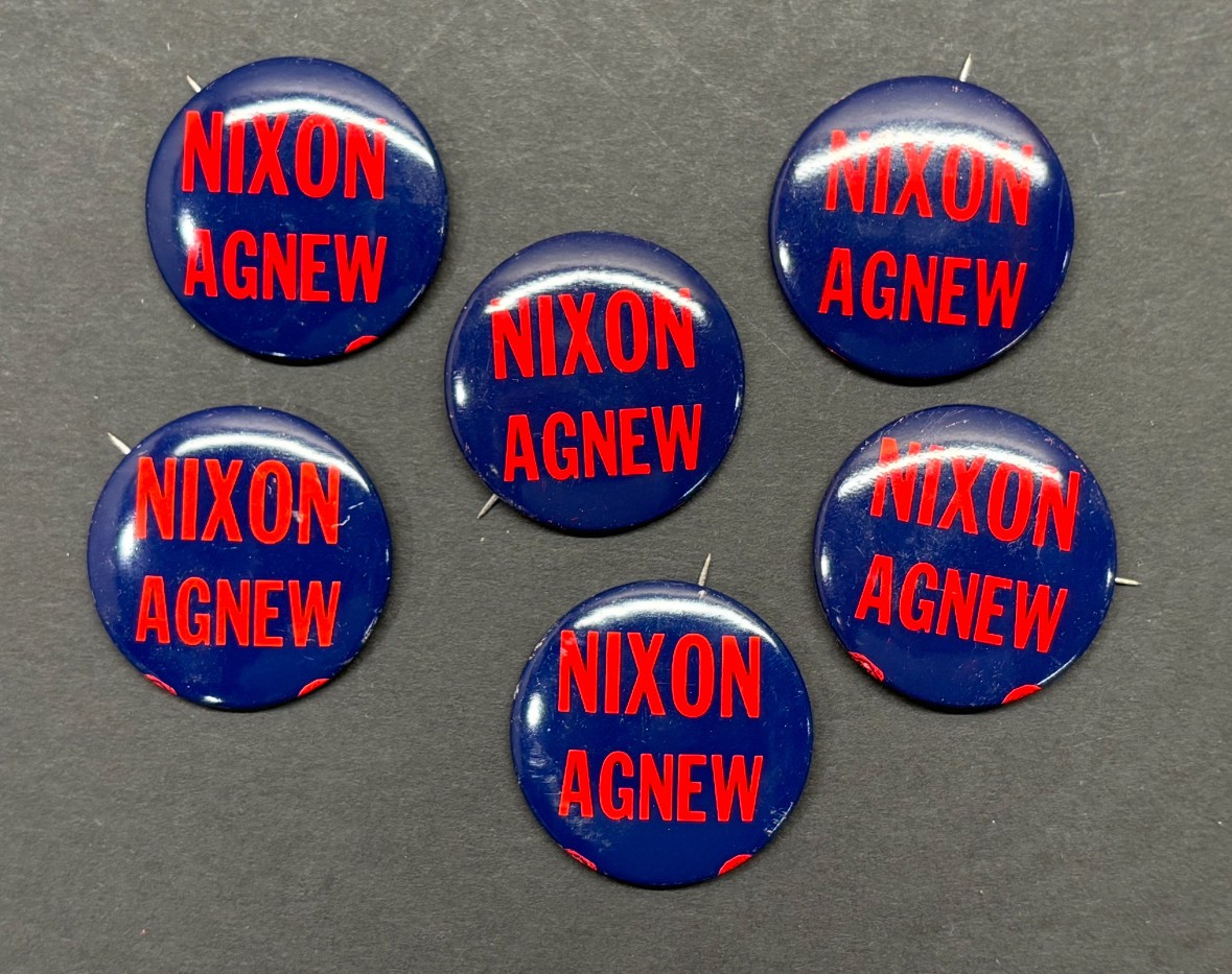 Lot of 6 President Nixon Agnew 1972 Vintage Pinback Pin Buttons Political Group