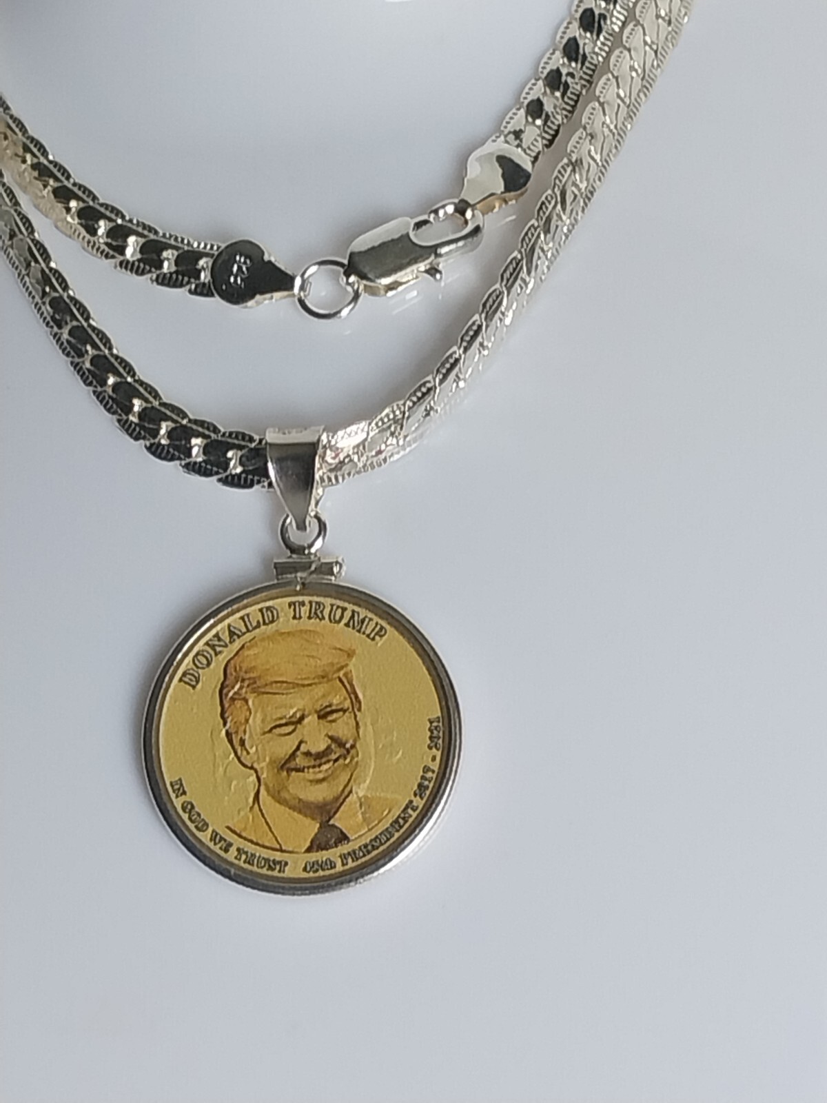Necklace Plated With Donald Trump Colorized Collectible $1 Coin