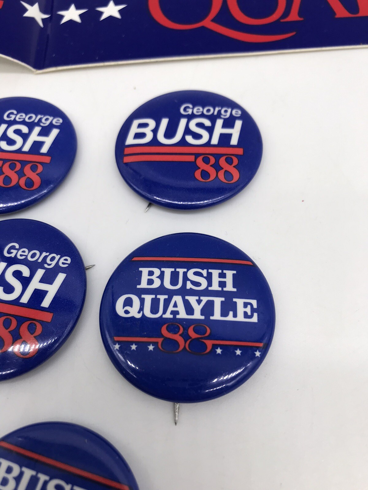 Campaign Button George Bush & Dan Quayle 1988 1992 Bumper Sticker