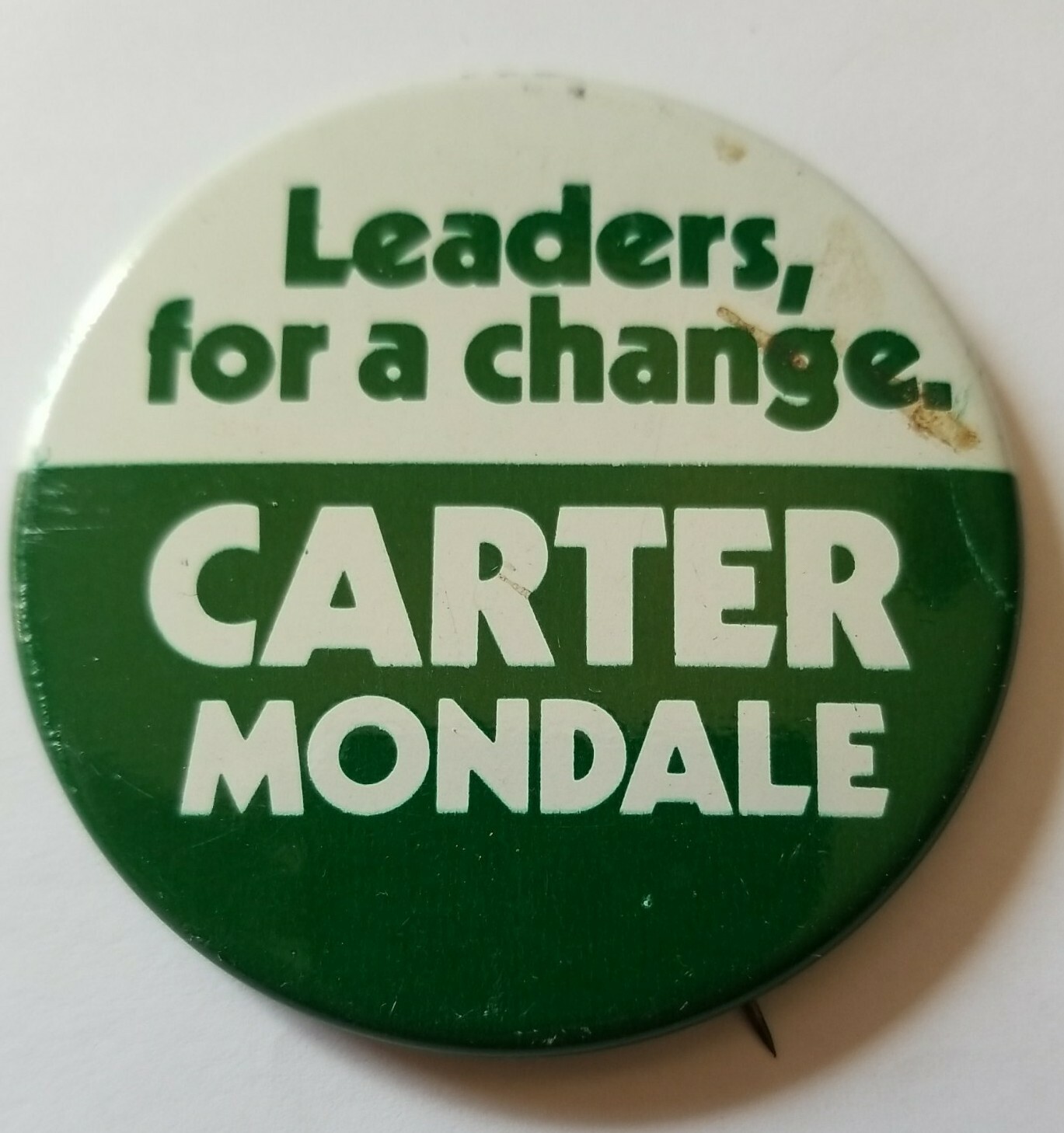 1976 CARTER-MONDALE LEADERS FOR A CHANGE JIMMY CARTER BUTTON POLITICAL DEMOCRAT