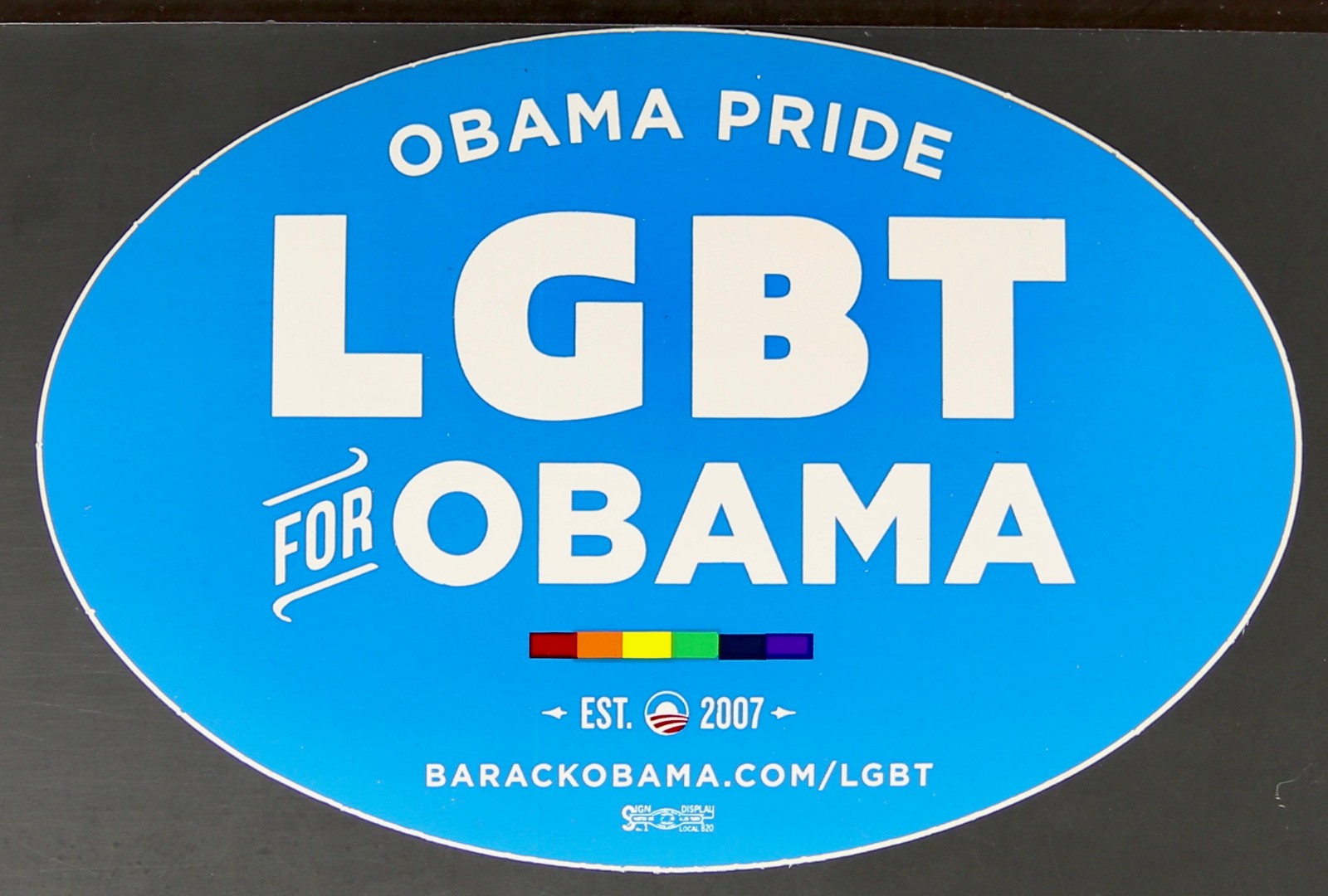 Political Bumper Sticker – Oval – Obama Pride – LGBT for OBAMA Est 2007 M410