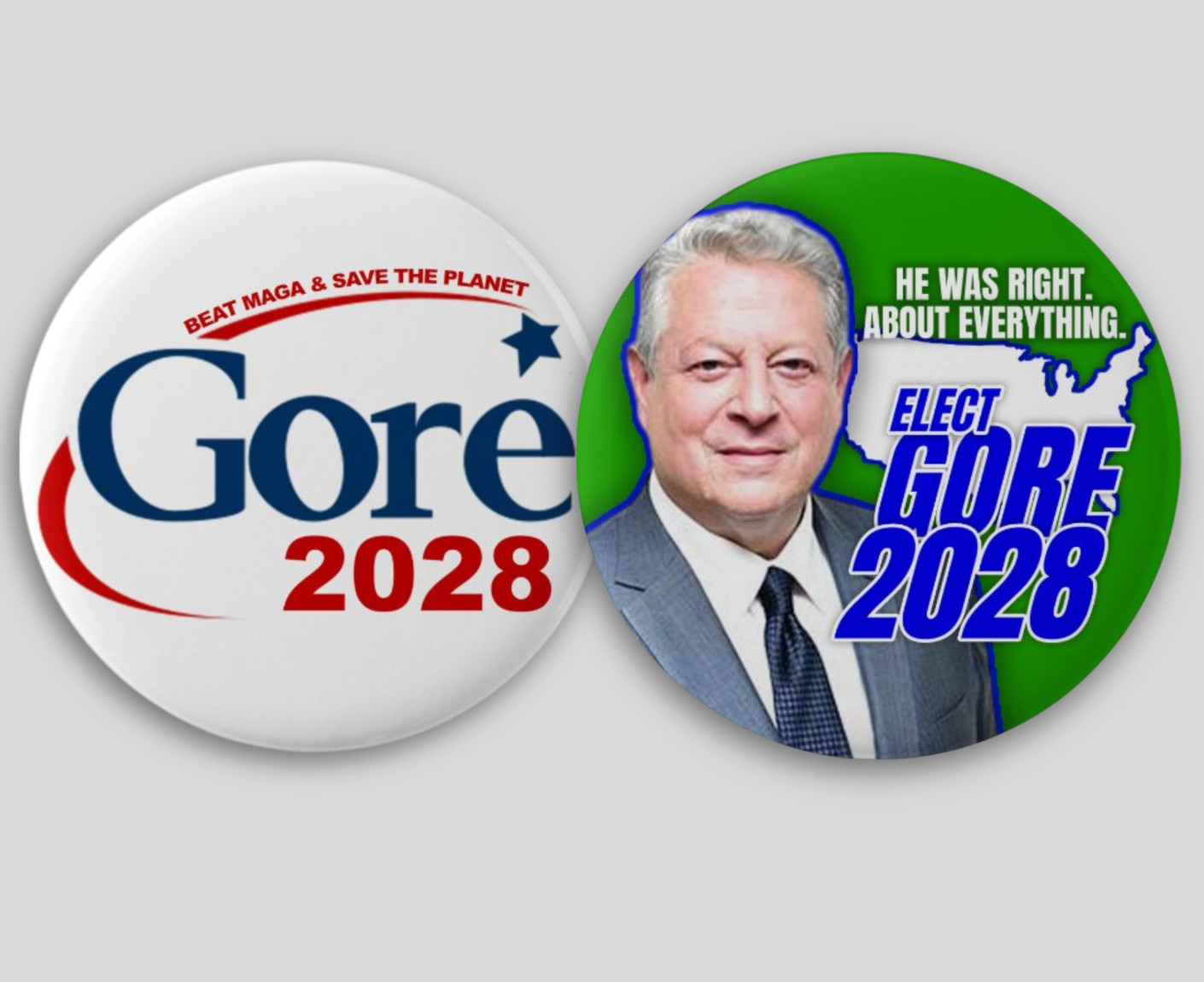 Al Gore President 2028 Pin Buttons Political Democrat Anti-Trump Hopeful Climate