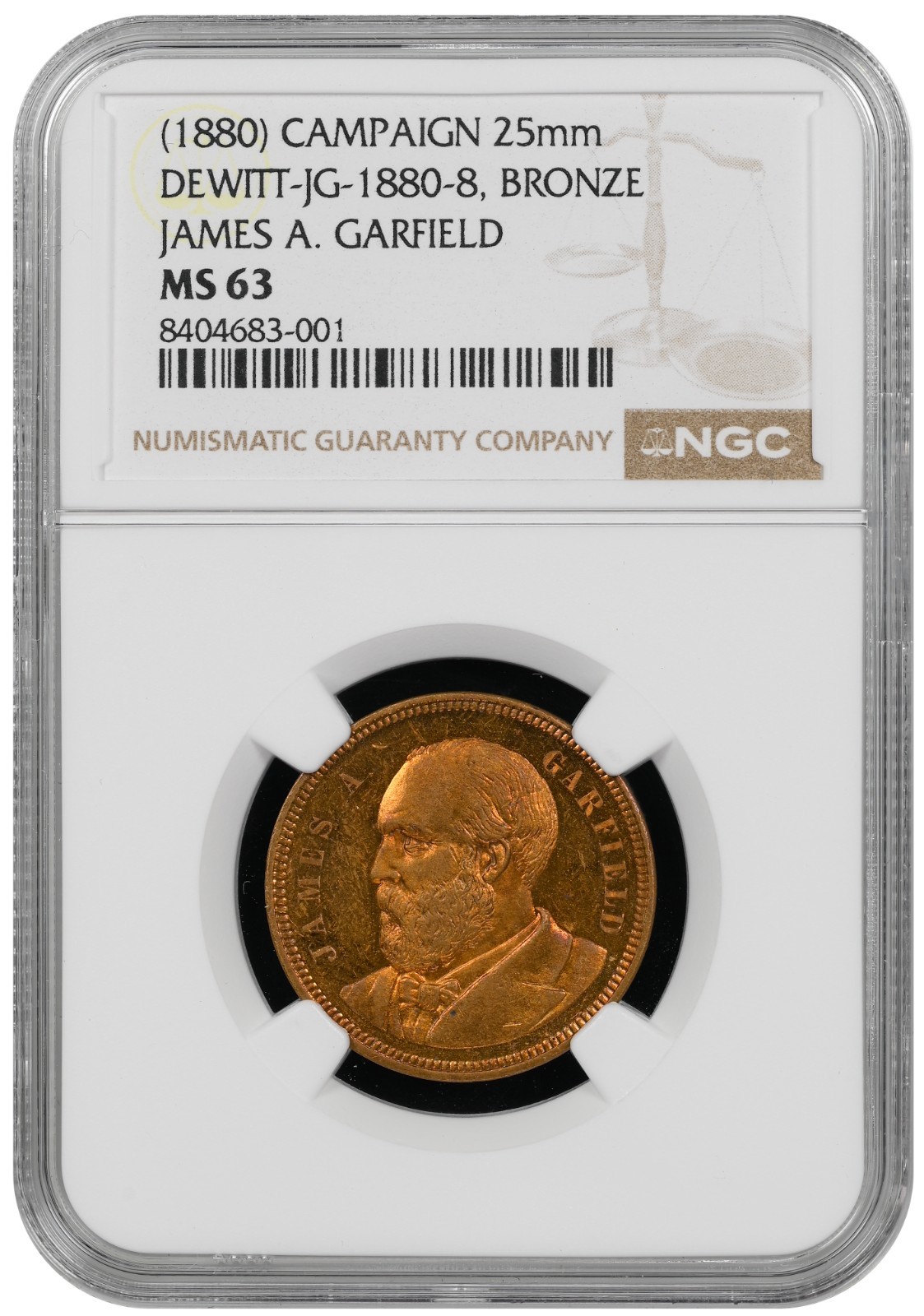 (1880) CAMPAIGN 25mm DEWITT-JG-1880-8, BRONZE JAMES A. GARFIELD NGC MS 63