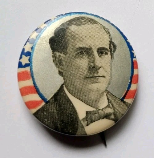 WILLIAM BRYAN PRESIDENTIAL SILVER WHITEHEAD HOAG UNION LABEL PINBACK BUTTON
